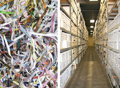 Shredded paper and storage racks